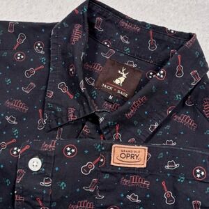Jack Sage Button Shirt Mens M Black Nashville Grand Ole Opry Guitar Western RARE
